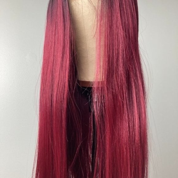 Straight Long Black Red Lace Front Wig - Picture 2 of 9